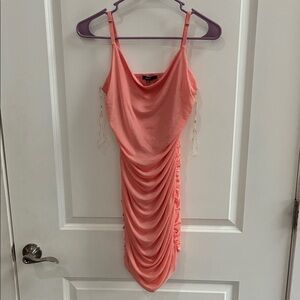 Elegant Coral Draped Mini Dress